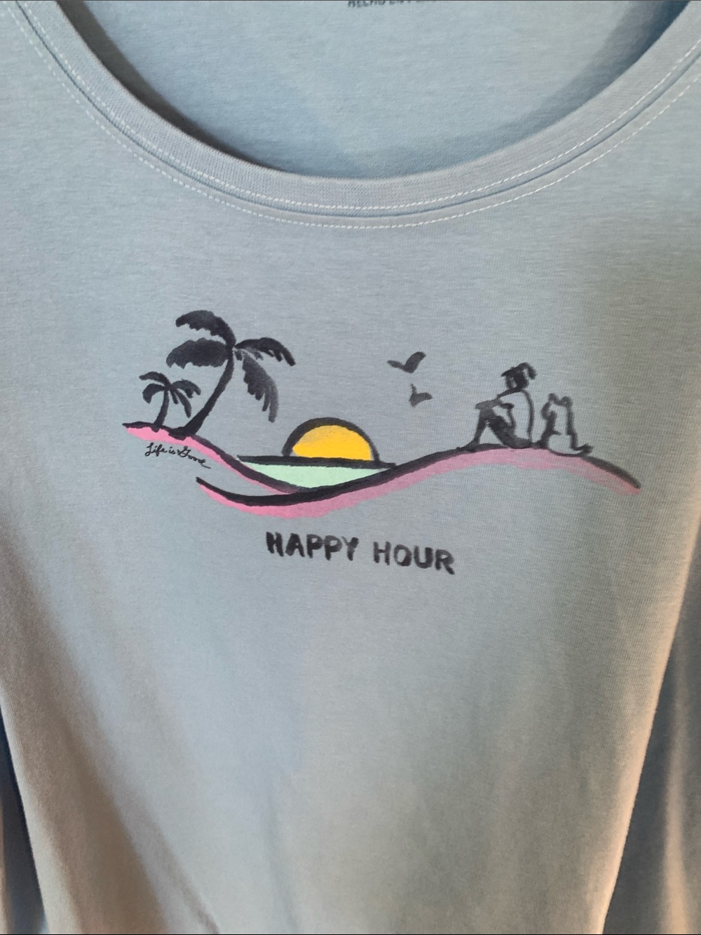 Life Is Good Light Blue "Happy Hour" Sunset Graphic Tee